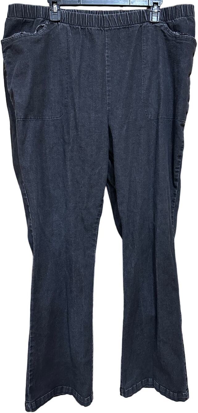 Woman Within Pull On Pants Plus 28W Tall Gray Stretch Waistband Cotton Blend